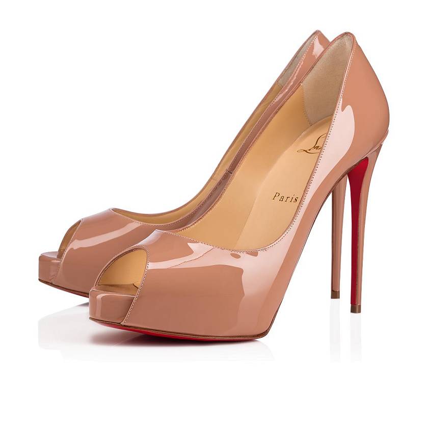 Women's Christian Louboutin New Very Prive 120mm Patent Leather Peep Toe Pumps - Nude [9067-548]